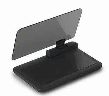 Grey car smartphone navigation display holder with hardened organic glass panel and optical reflection technology