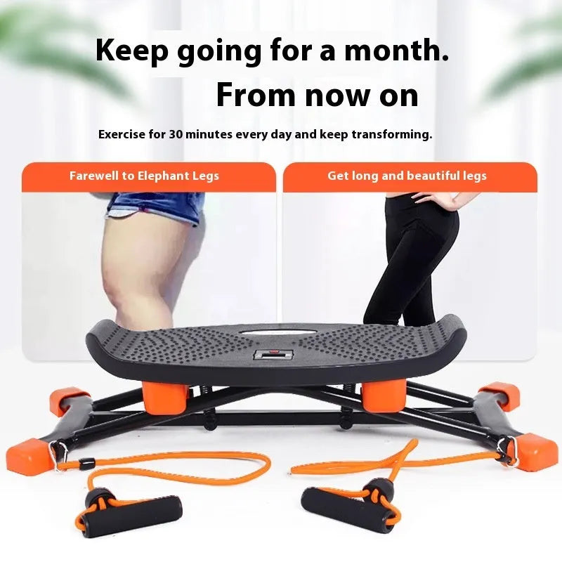 JS101A black mini fitness skiing machine with elastic hand straps for indoor home exercise