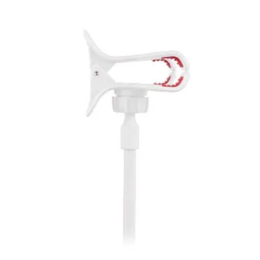 Black universal phone holder with long 70cm flexible arm and V-type clip, mounted on a bed frame.