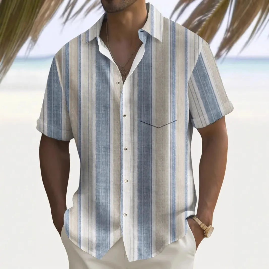 Multicolour printed loose-fit men's casual shirt in a cardigan style