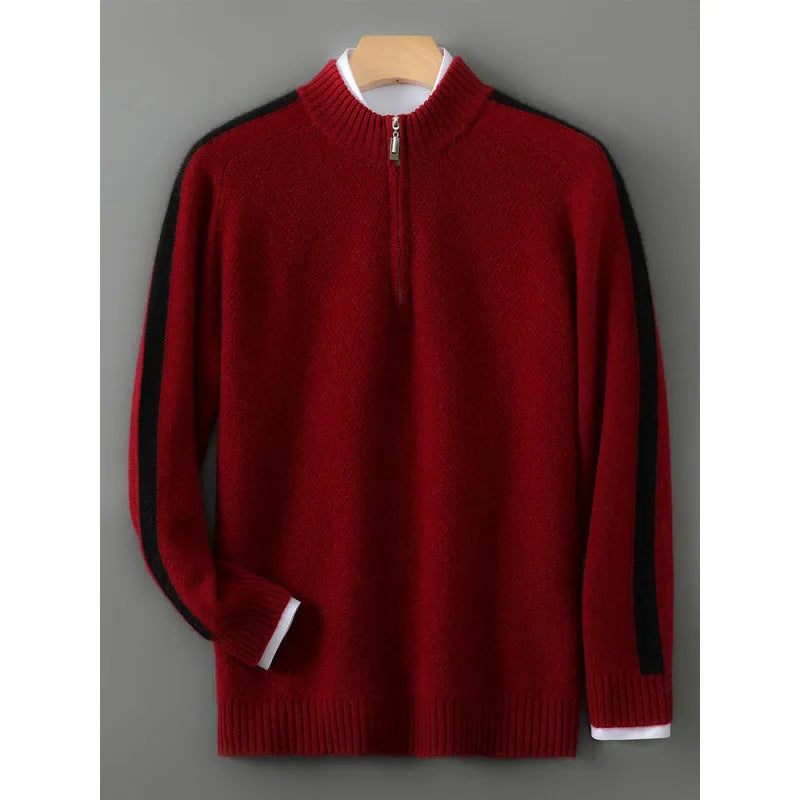 Half-height zip round neck sheep wool sweater in slim fit available in four colours