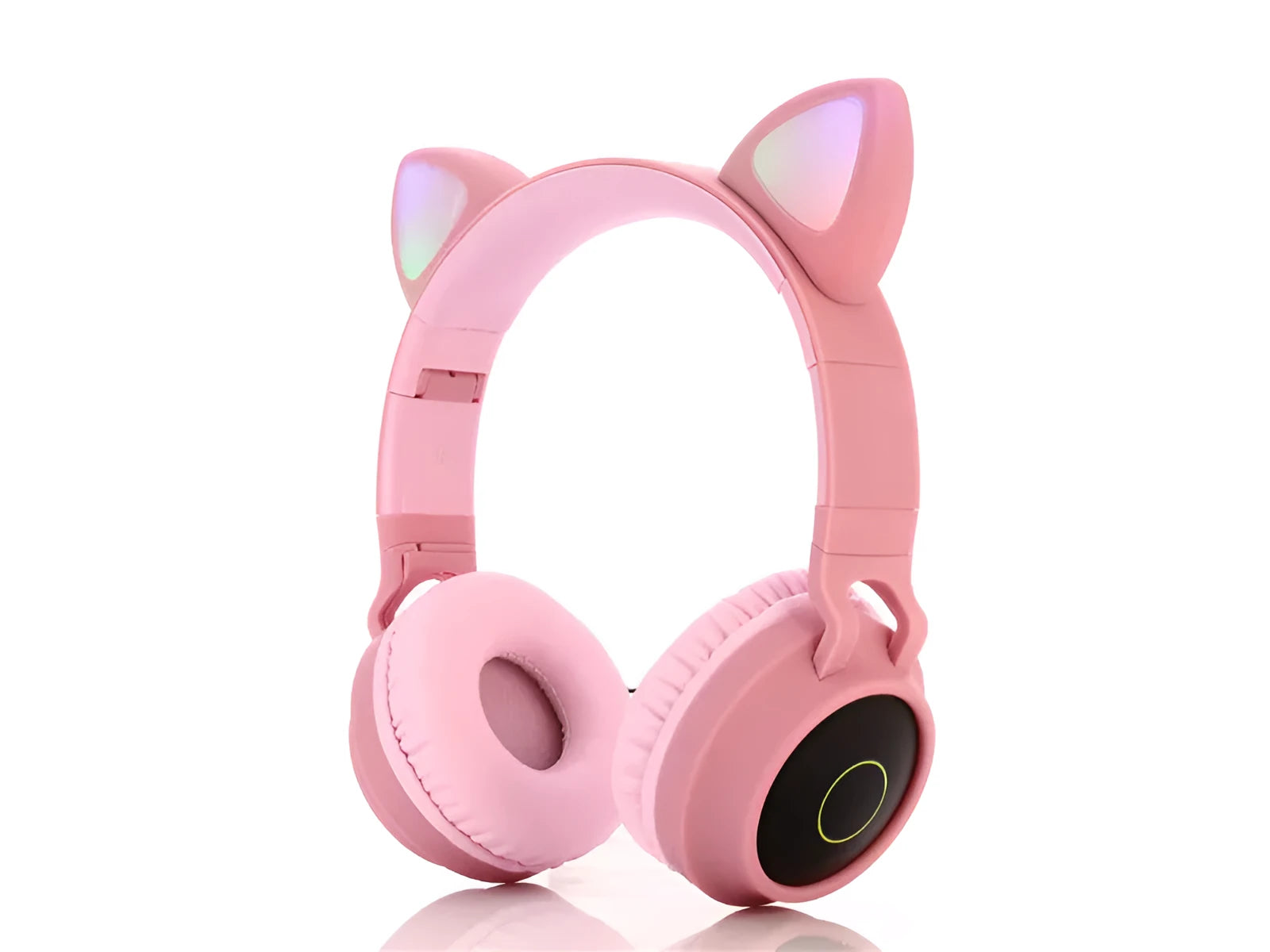 Pink cartoon cat ear wireless Bluetooth gaming headset showing head-mounted design with bilateral ear cups