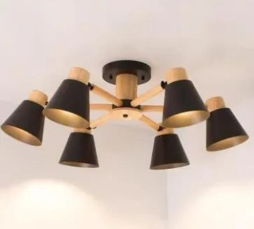 Nordic macaron ceiling pendant lamp with ironwood construction in multiple head configurations