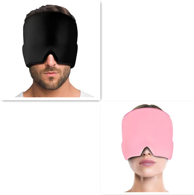 Black elastic gel cold compress eye mask for headache relief with measurements