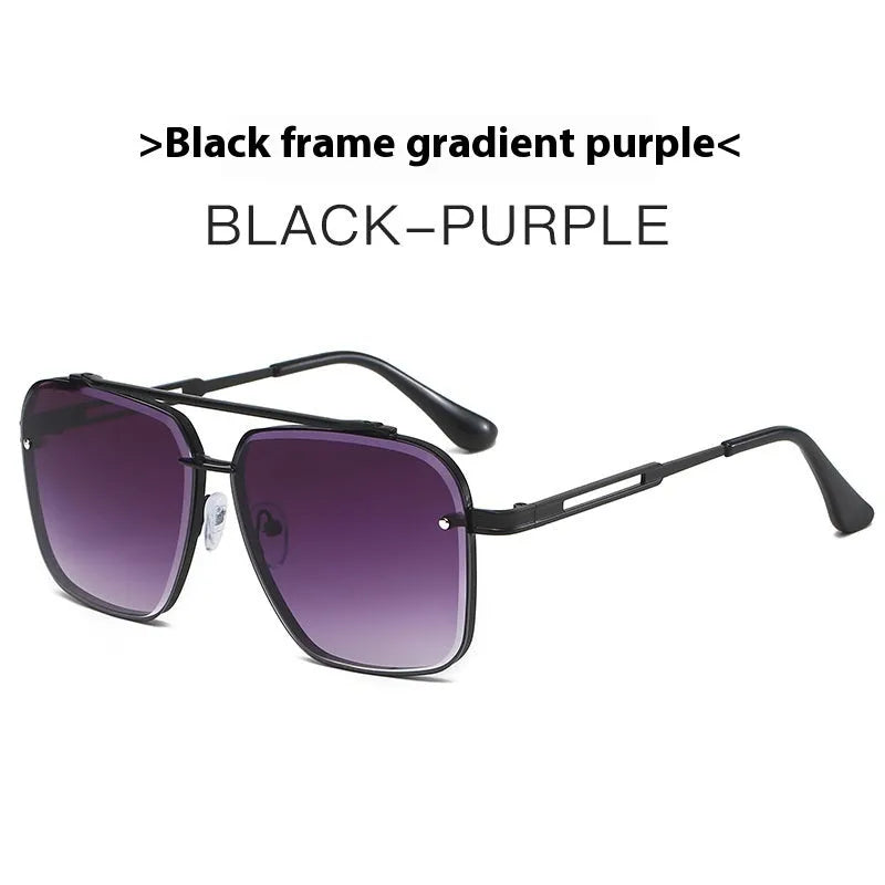 Men's double beam metal box sunglasses with UV400 protection and polycarbonate lens on a flat surface
