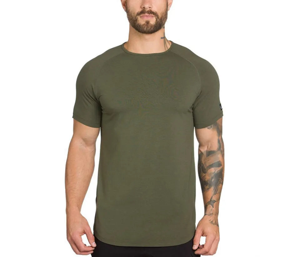 Men's cotton-spandex fitness shirt in multiple colours with optional letter print design