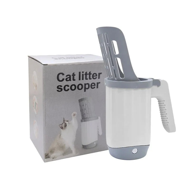 Grey PP integrated cat litter scoop set on a white background