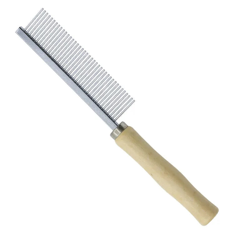 Wooden handle pet grooming comb for dogs and cats with rounded needles