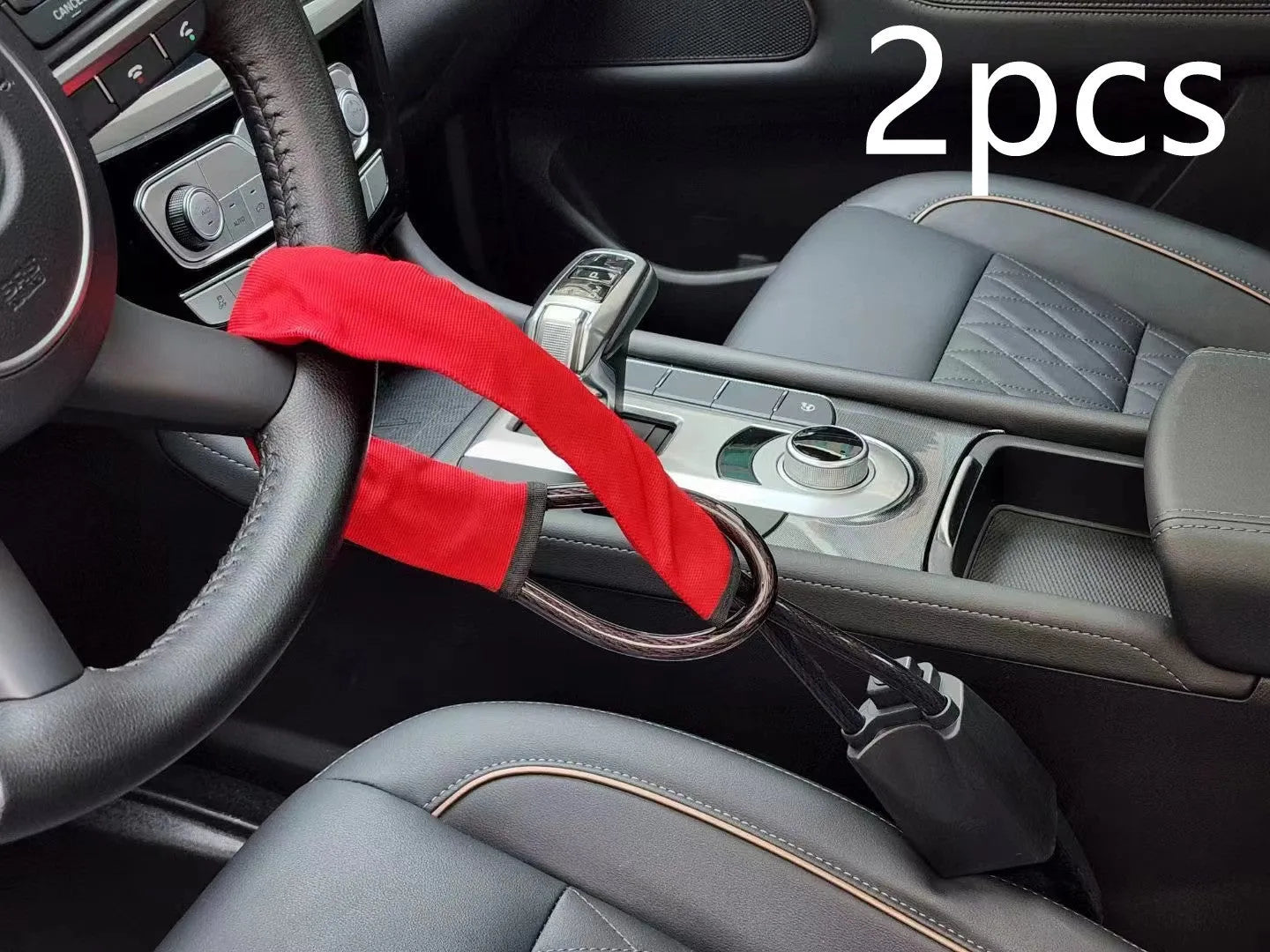 Red steel cable steering wheel lock for General Motors vehicles with copper core mechanism
