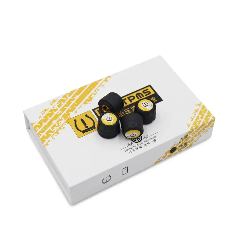 Wireless black external car tyre pressure sensor detector with IP67 waterproof rating and Bluetooth connectivity