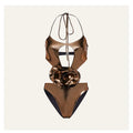 Gold handmade hollow-out halter one-piece swimsuit for swimming and wading sports