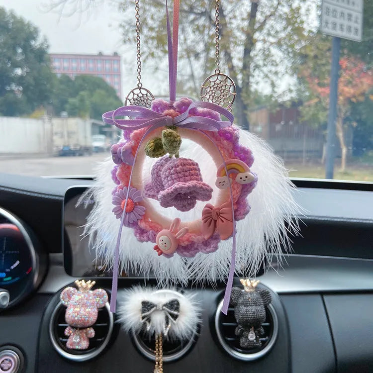Woven wool bell orchid car pendant decoration in multiple colour options