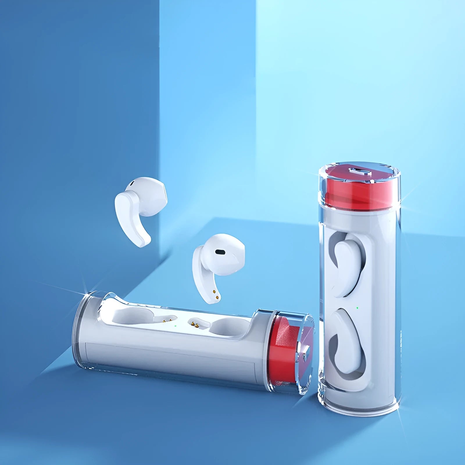 Bluetooth TWS wireless earbuds with digital display and charging compartment in black