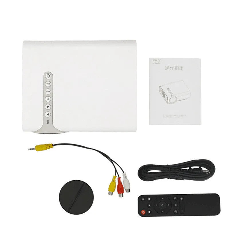 YG530 portable LED projector in black colour showing wireless connection to mobile phone