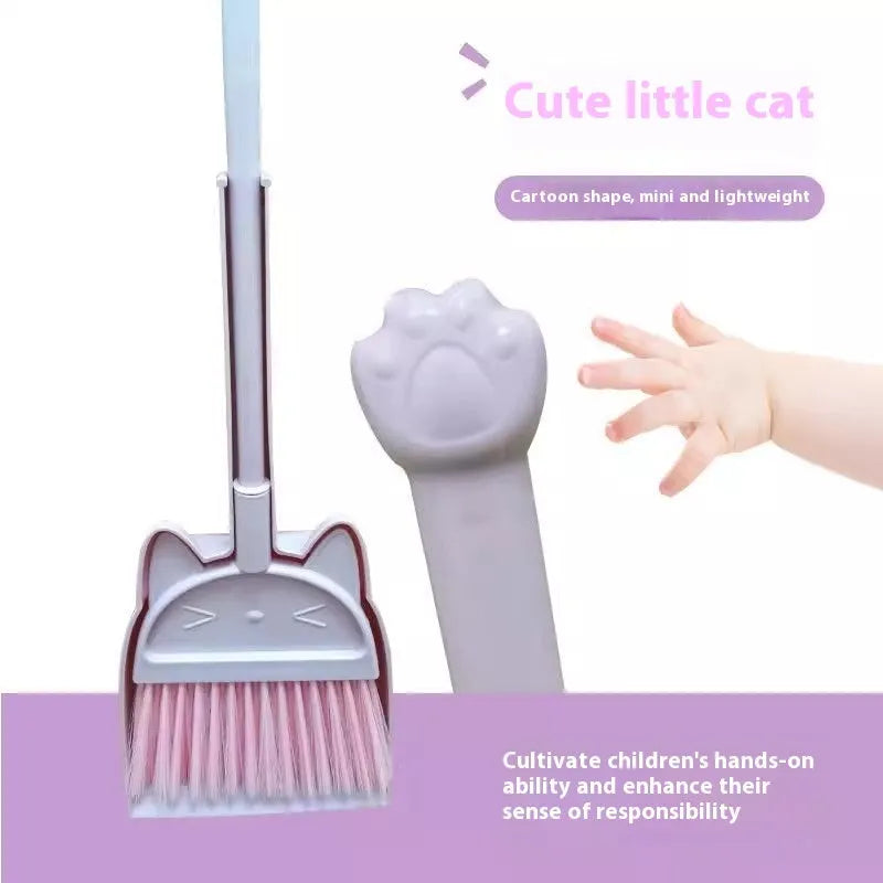 Purple broom and dustpan set with non-stick plastic and rotating brush holder