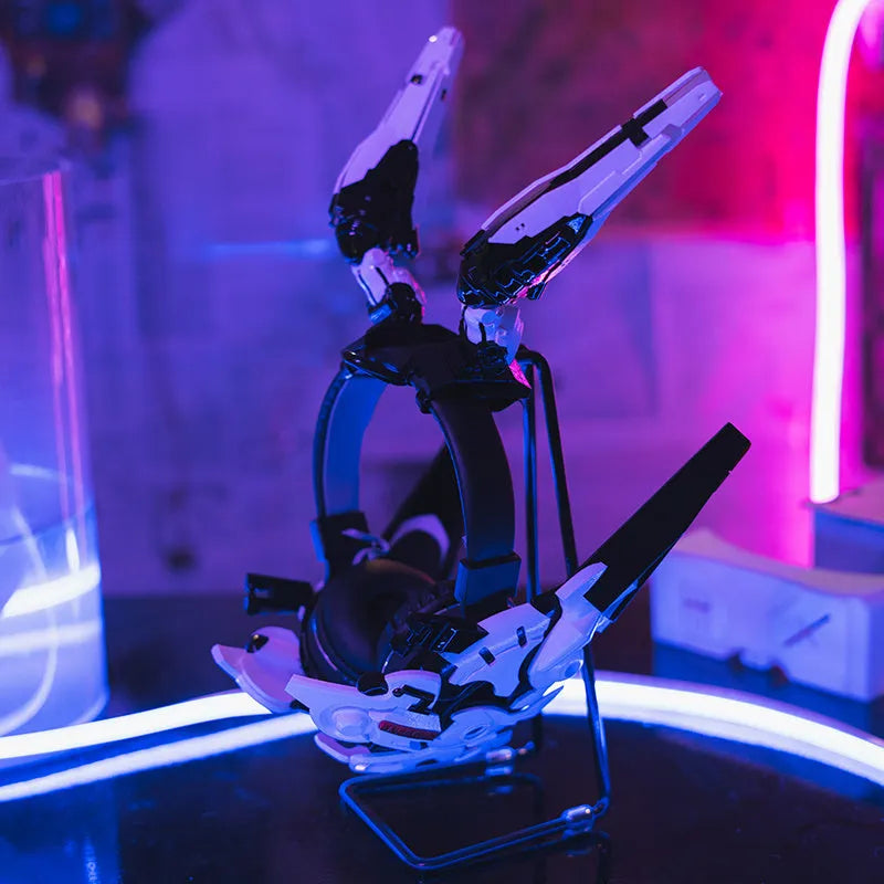 Cyberpunk wireless headphones in white with detachable ear shells and wind punk styling