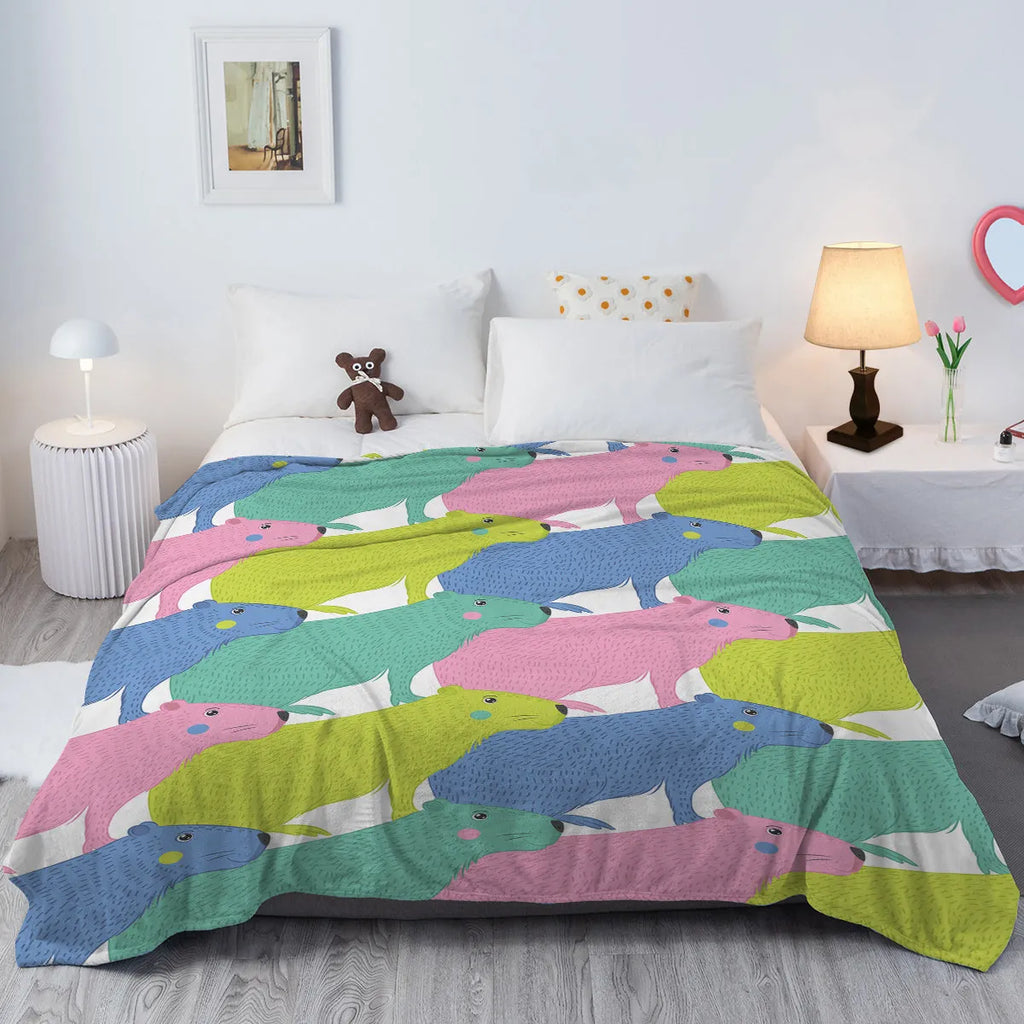 Flannel cartoon dolphin printed blanket in pink, soft flannel velvet throw for couch or outdoor use