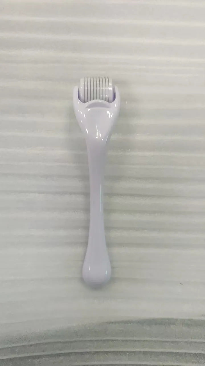 Professional mechanical micro needle derma roller showing colour variations and needle specifications