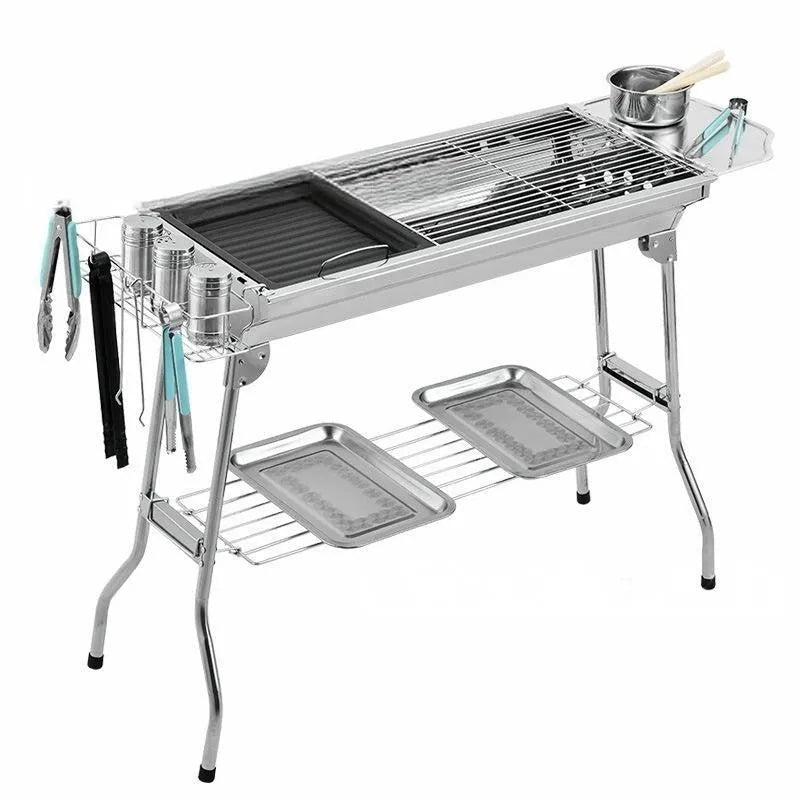 Stainless steel portable folding barbecue oven for outdoor cooking with capacity for five or more people