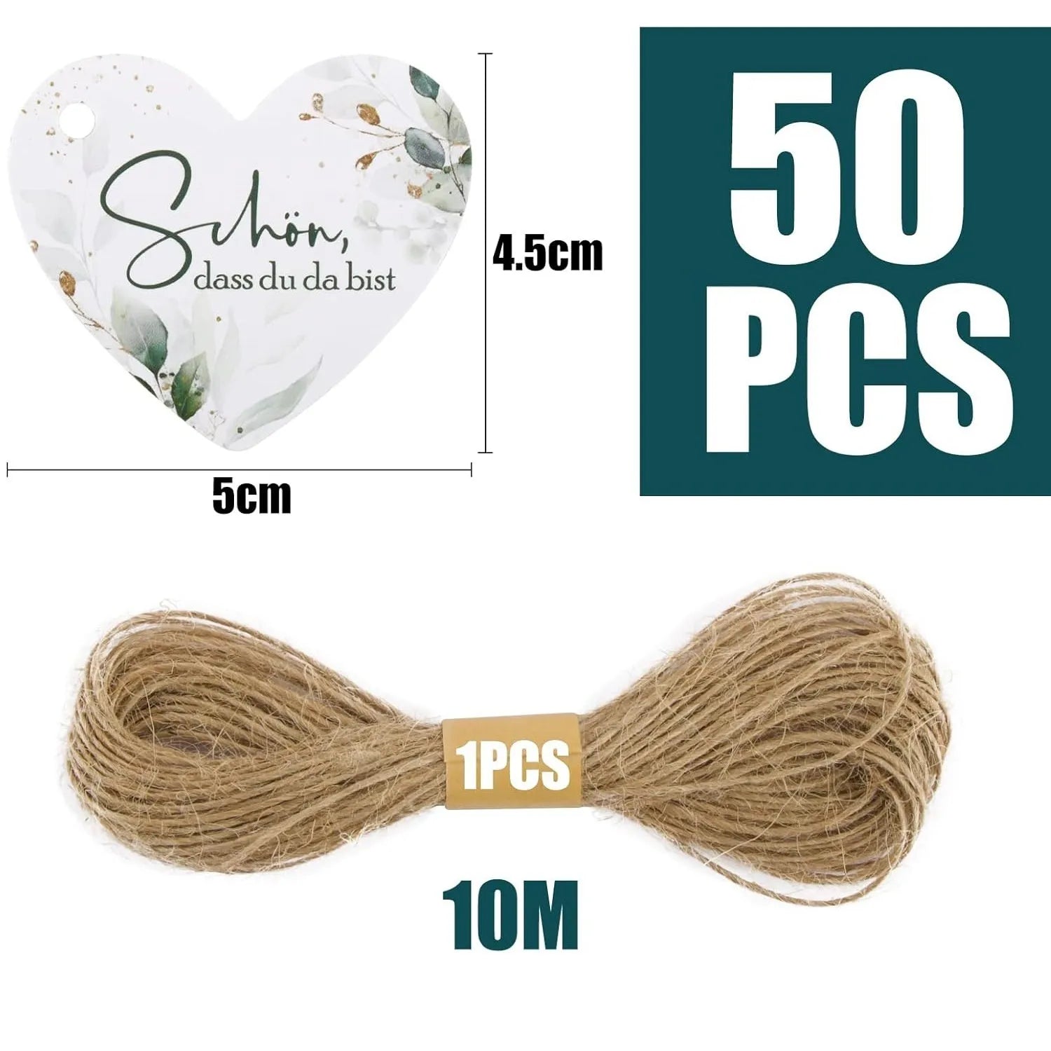 Set of 50 flower heart-shaped paper gift tags in two different decorative styles