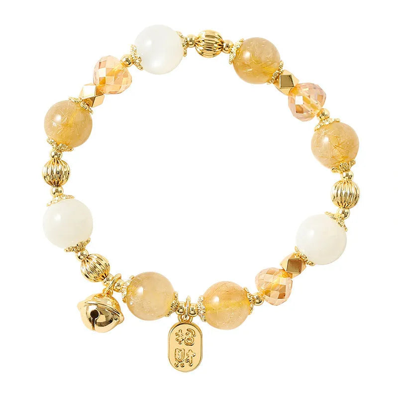Gold electroplated rutilated quartz crystal bracelet with Korean minimalist design