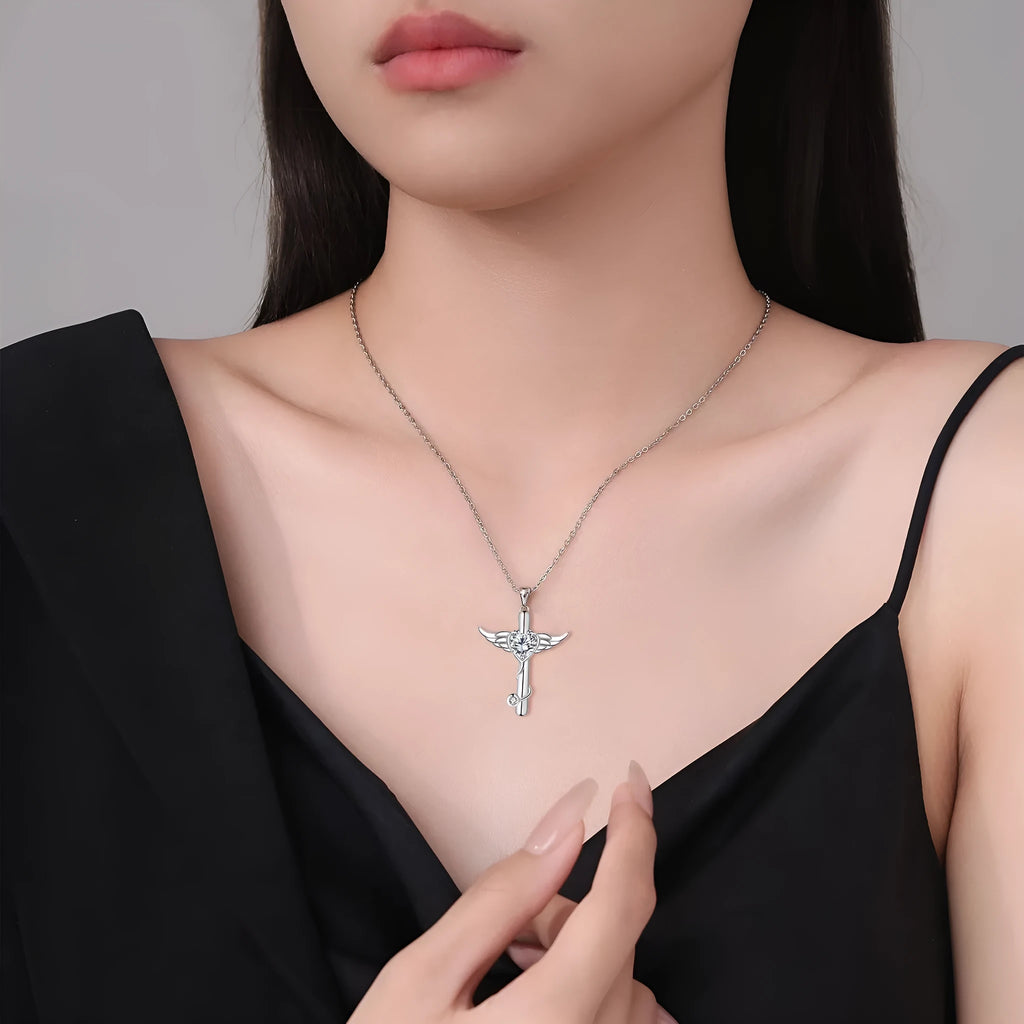 Cross stethoscope necklace with wings design in copper with electroplated finish