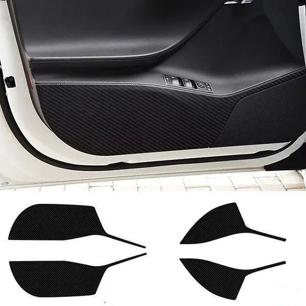 Tesla Model S door protective film package showing four transparent carbon fibre sheets for interior door panel protection