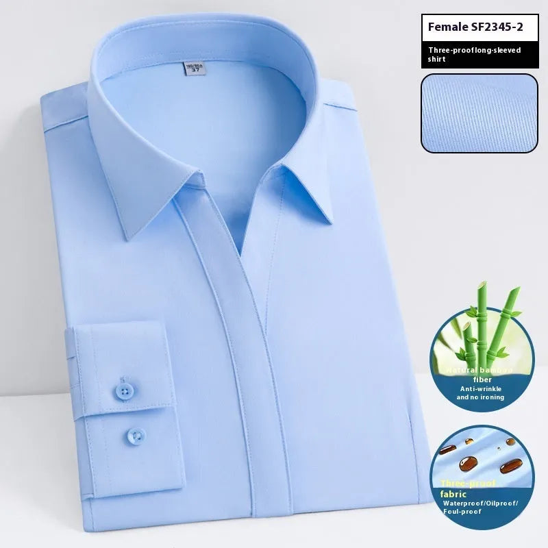 Men's waterproof business shirt in bamboo fibre with slim fit and square collar