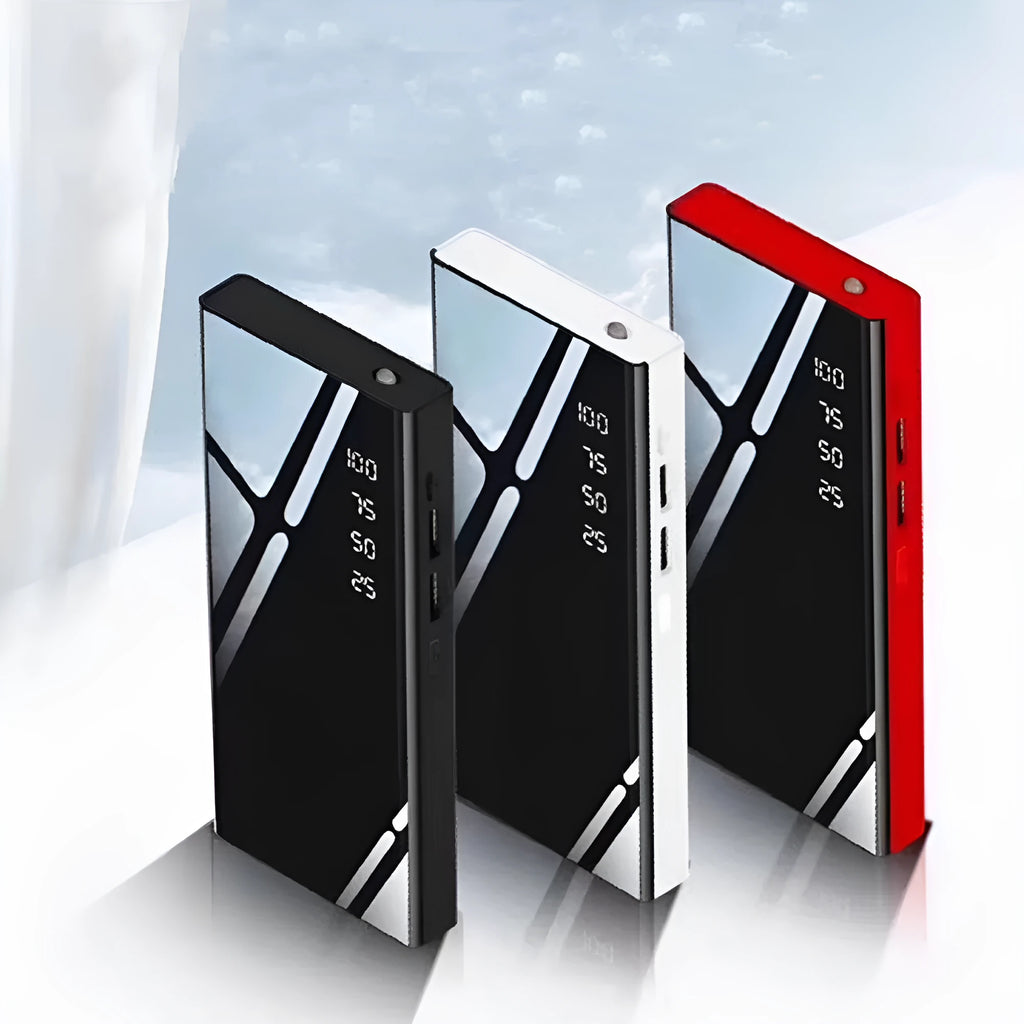 20000mAh power bank with LCD display showing battery percentage and dual USB charging ports