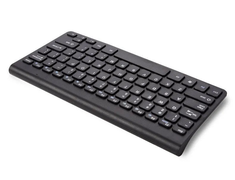 Black and white wireless keyboard and mouse set on wooden desk with 2.4GHz USB receiver