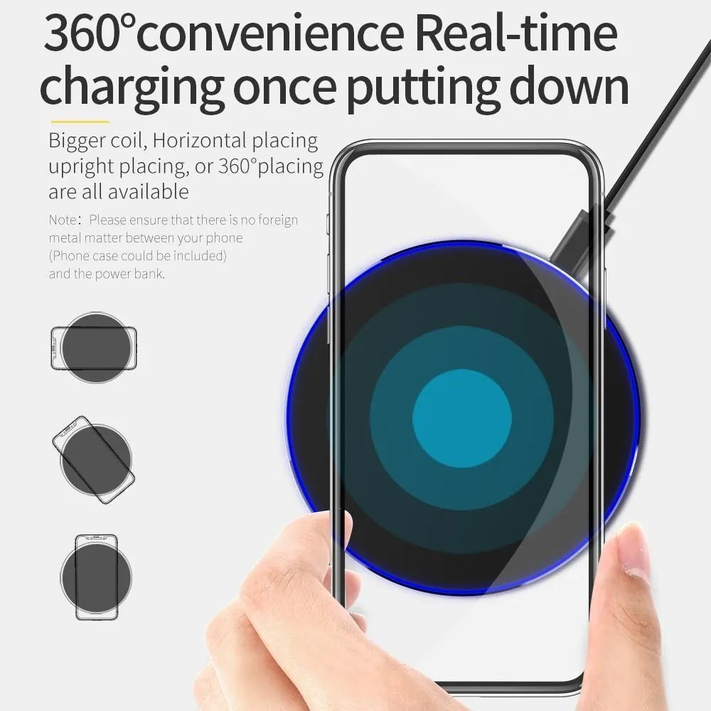 Ultra-thin black square wireless charging pad with 9V fast charging support
