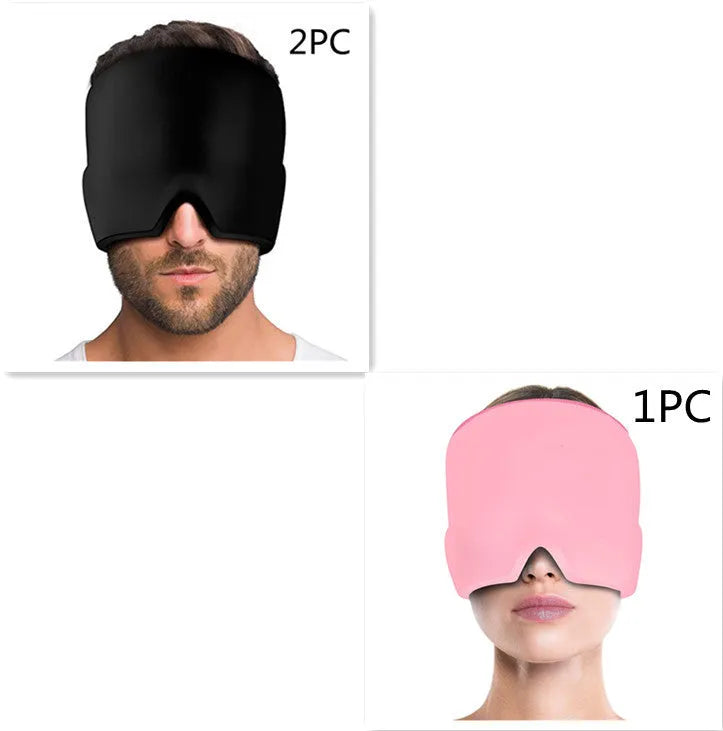 Black elastic gel cold compress eye mask for headache relief with measurements