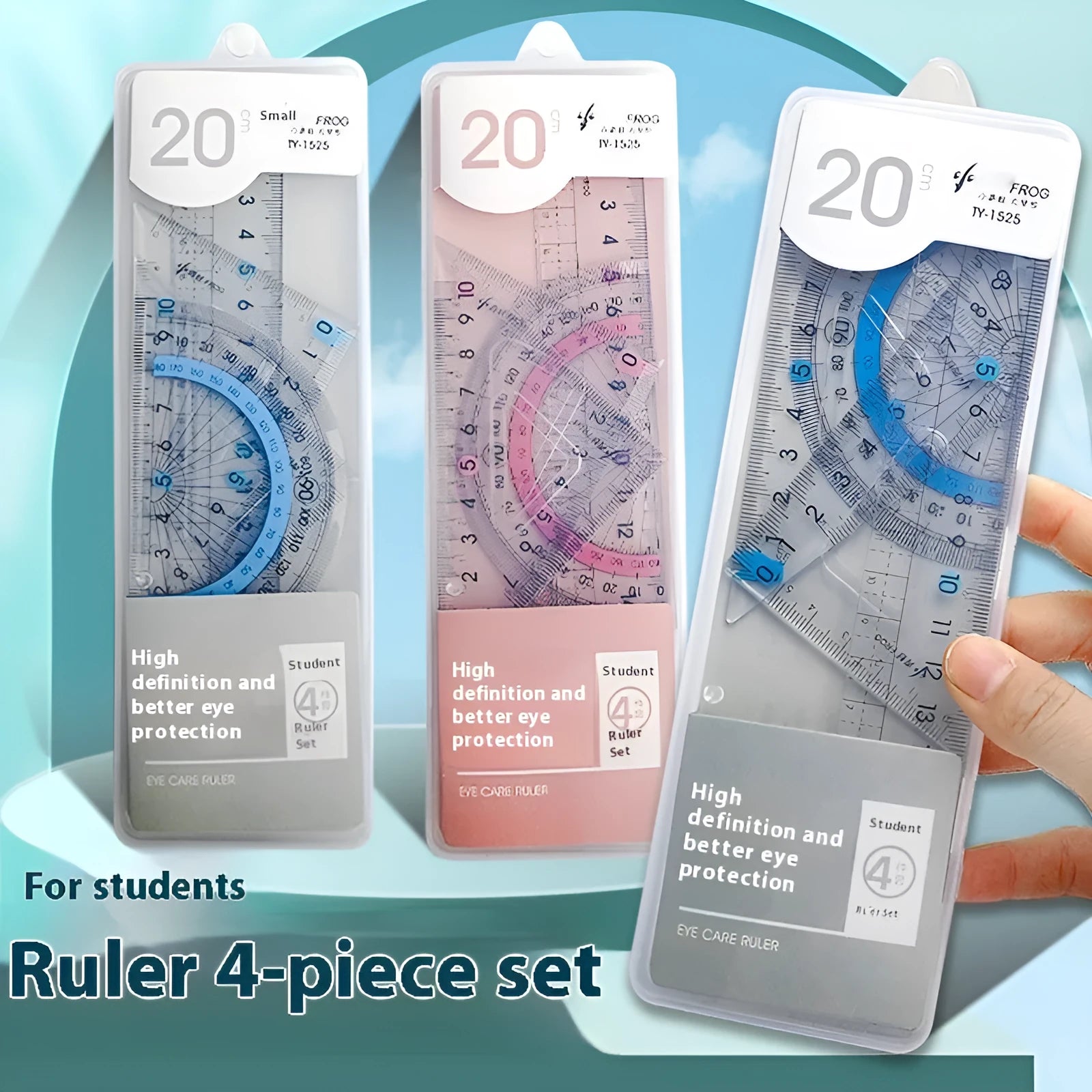 Youpai transparent acrylic drawing ruler sets with square protractor for geometry