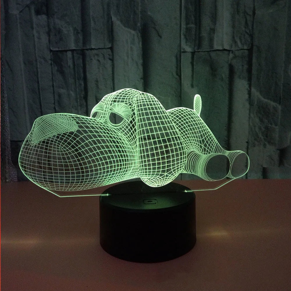 Doggo Desktop Lamp showing 3D illusion dog design with multi-colour illumination