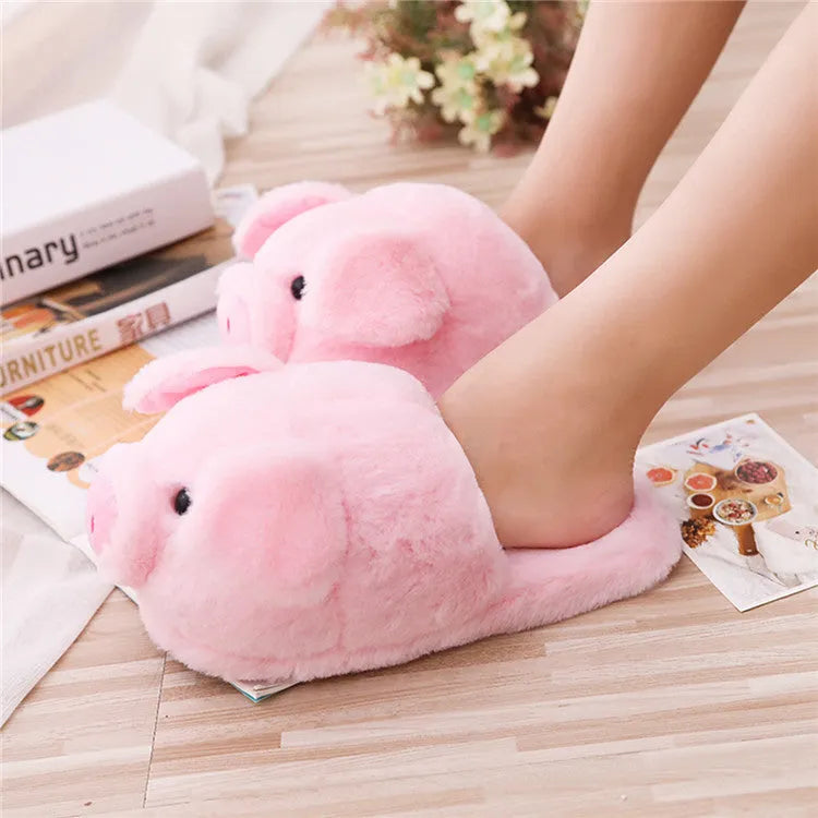 Pink pig-shaped floor slippers with short plush fabric and PP cotton filling