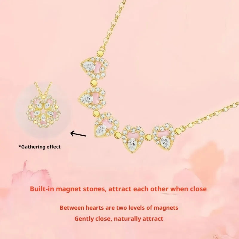 999 silver heart-shaped pendant clavicle chain with cross chain design in rose gold finish