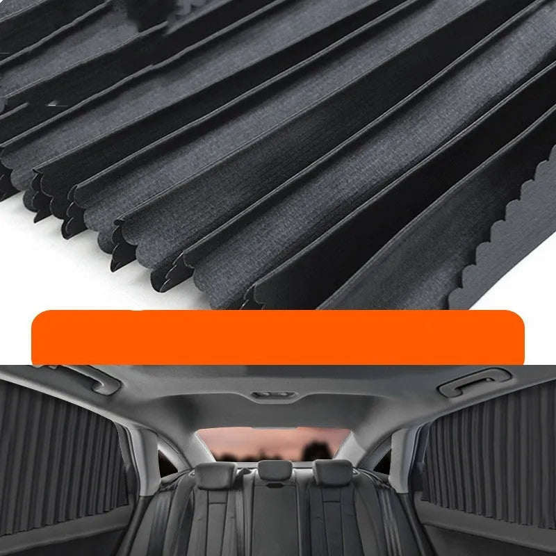 Auto retractable car sun curtain in thick opaque cloth with roller shutter suspension