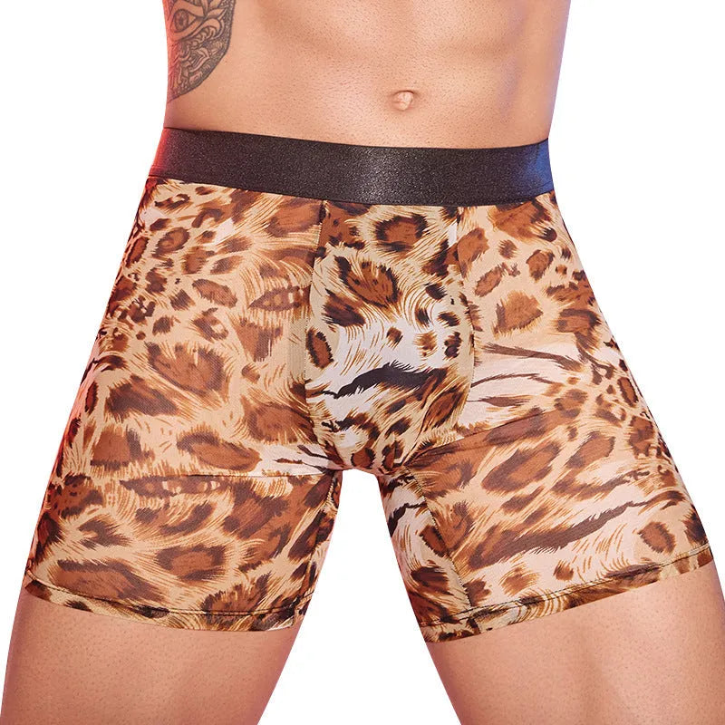 Men's leopard print boxer briefs underwear in free size nylon fabric