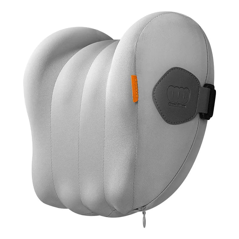 Grey and orange head restraint neck guard set for suspension bin cars with memory cotton filling