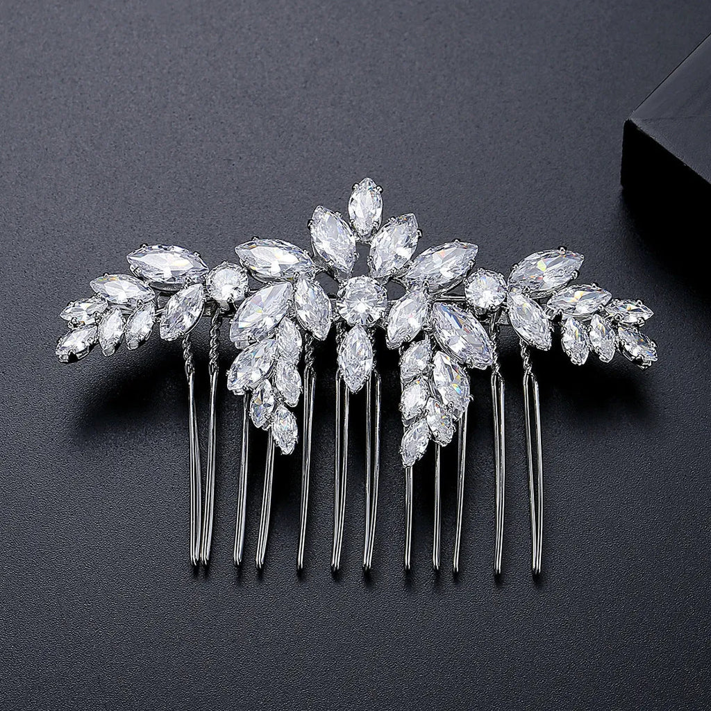 Bridal copper inlaid zircon hair accessory in flower shape with electroplated finish