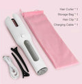 Wireless automatic hair curler with LCD screen, ceramic heating, and USB charging, in pink colour, with storage bag and clips