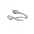 Women's adjustable silver snake ring with electroplated white gold colour finish and original zodiac animal design