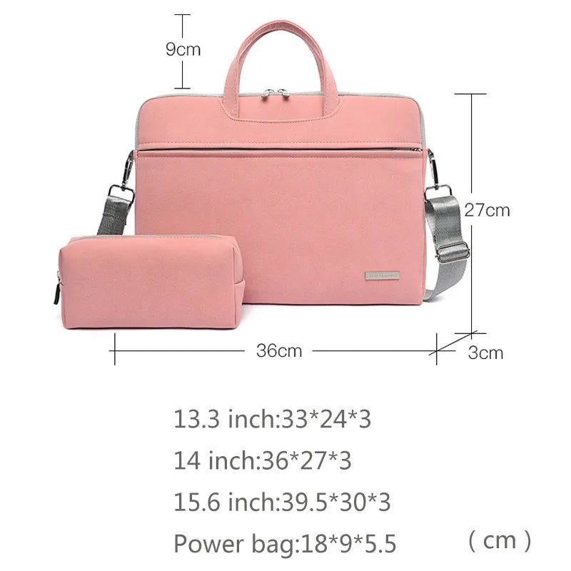 PU leather laptop bag in black with removable shoulder strap, fits 13.3 inch MacBook Air