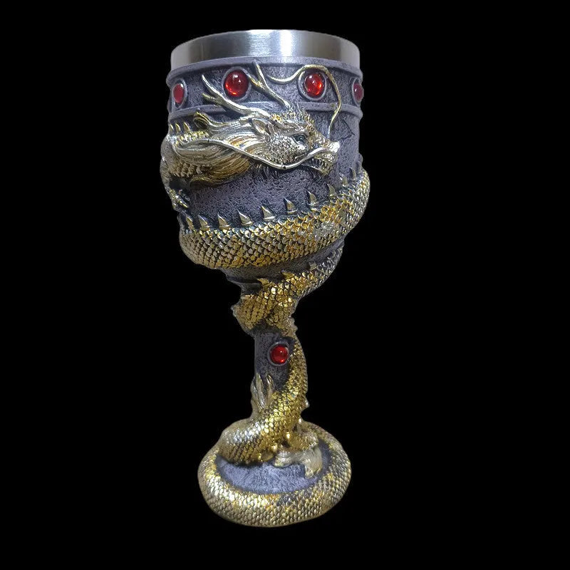 Chinese dragon design 3D relief red wine glass in stainless steel and resin with 200ml capacity