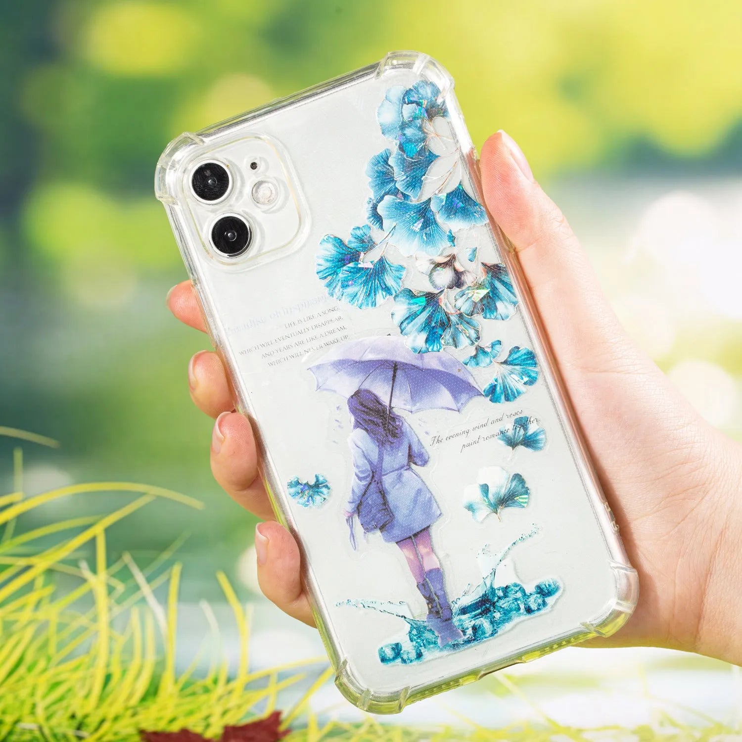 Roll of decorative leaf pattern stickers for hand account books showing six different natural designs including ginkgo and maple leaves