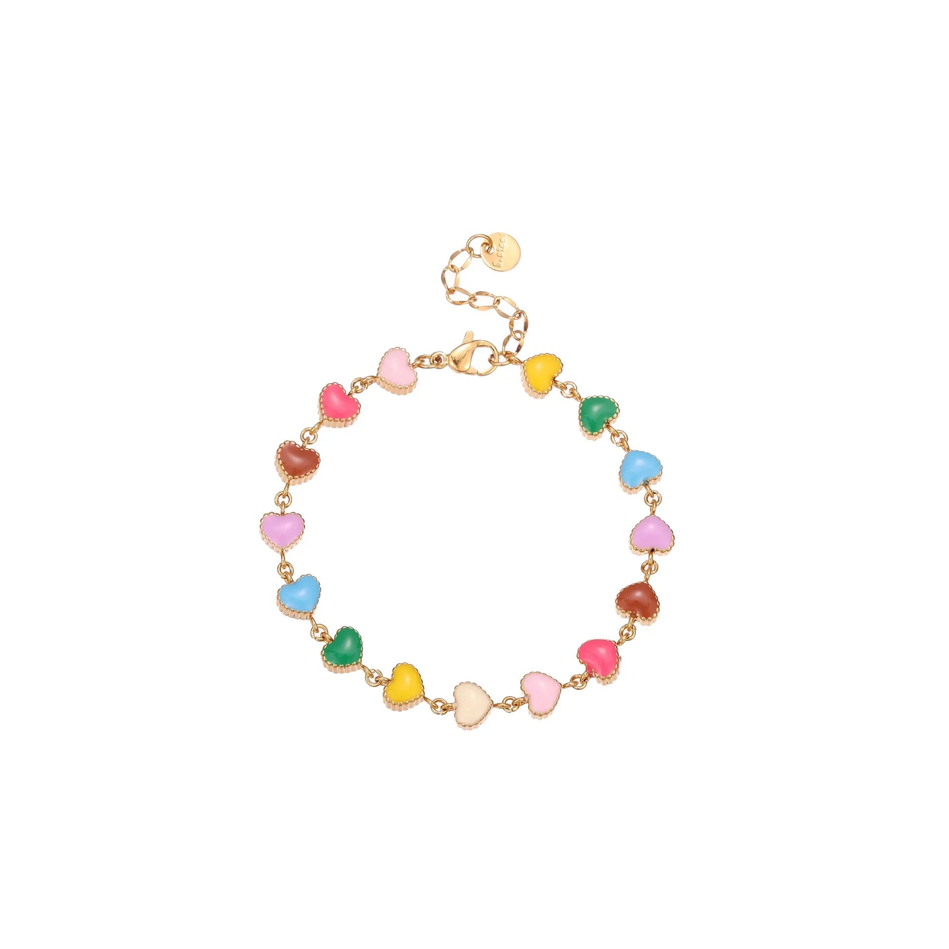 Women's titanium steel bracelet with love heart charm and colourful oil necklace pendant in gold and steel finishes