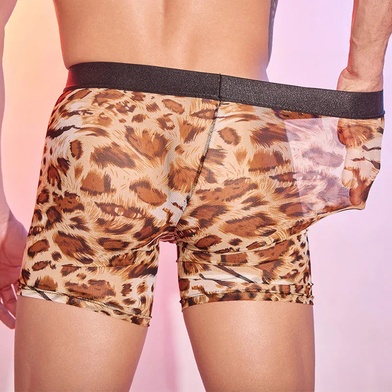 Men's leopard print boxer briefs underwear in free size nylon fabric