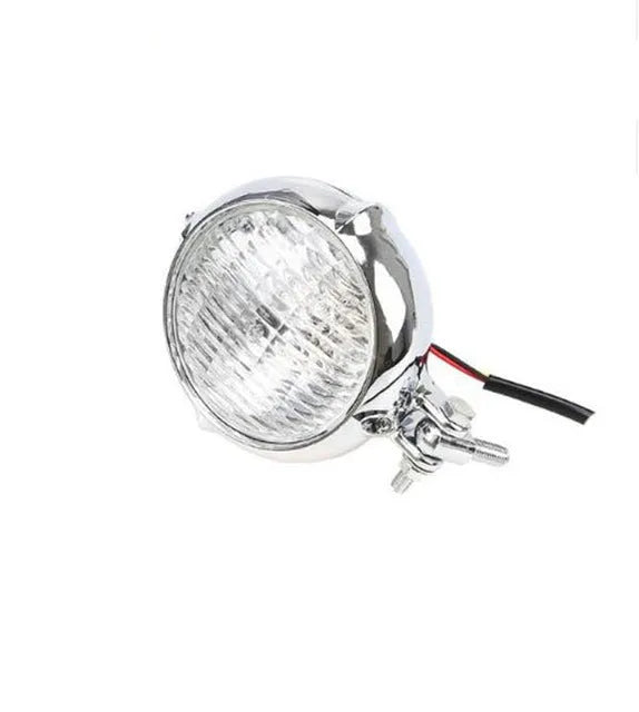 Black electroplated Harley motorcycle headlights with 8cm aluminium housing and yellow halogen bulb