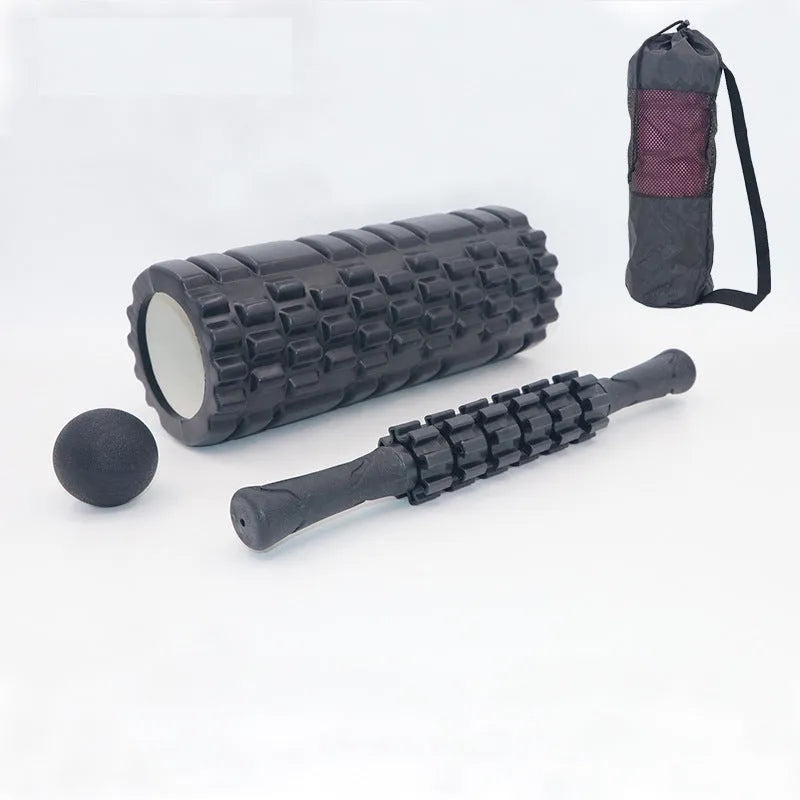 33cm black fitness foam roller with six-piece segmented construction for massage therapy