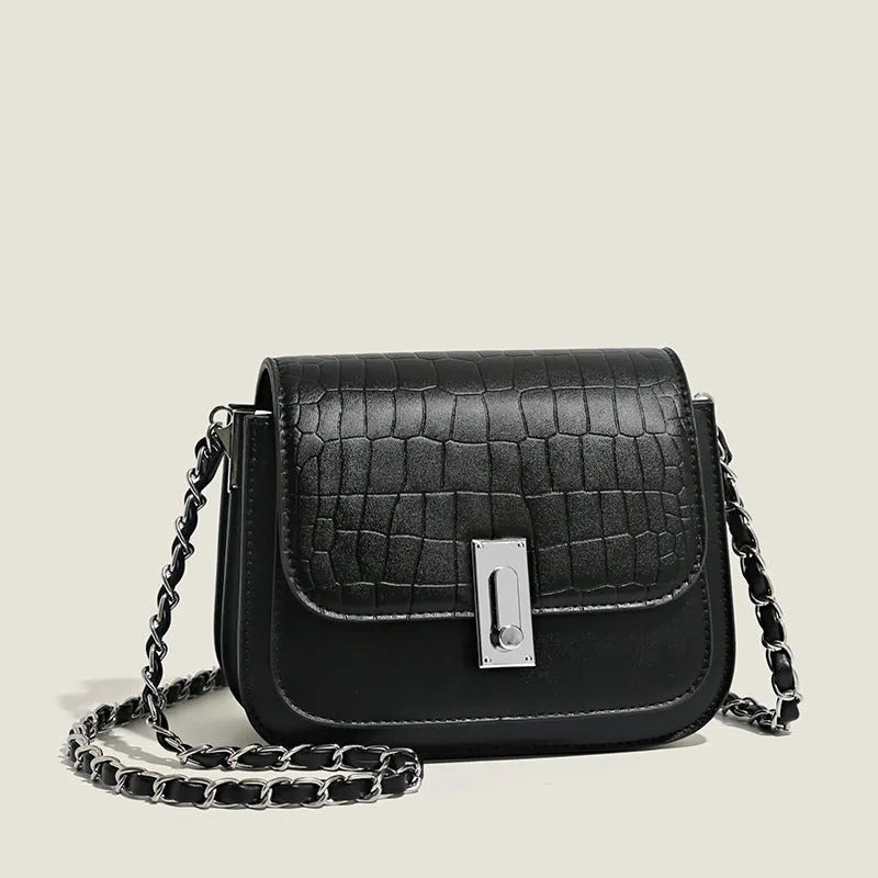 Soft PU women's chain shoulder bag in horizontal square shape with inner mobile phone compartment